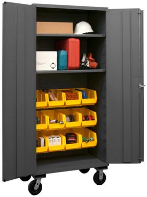 Durham 14 Gauge Mobile Cabinet with Bins and 2 Shelves