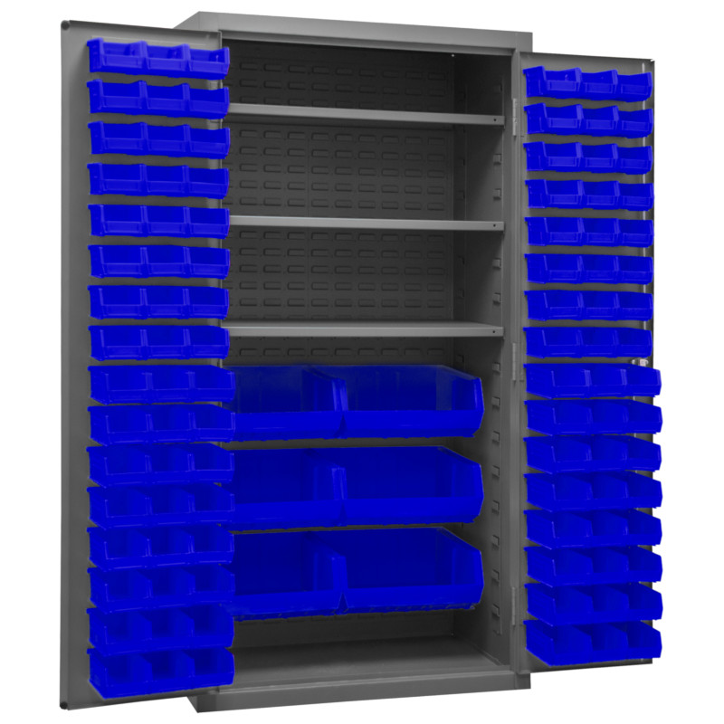Durham Cabinet - 102 Blue Bins - 3 Shelves - 36 in x 24 in x 72 in