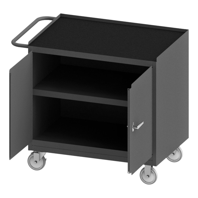 Durham Mobile Bench Cabinet with 1 Shelf and Black Rubber Mat