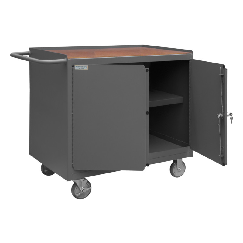 Durham Mobile Bench Cabinet with 1 Shelf and Hard Board Top