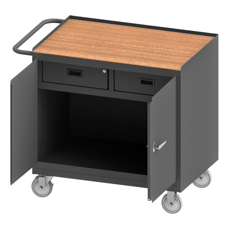 Durham Mobile Bench Cabinet with Hard Board Top and 2 Drawers