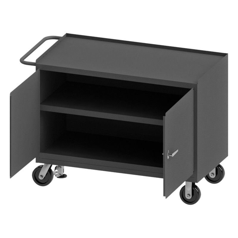 Durham Mobile Bench Cabinet with 2 Doors and Steel Top