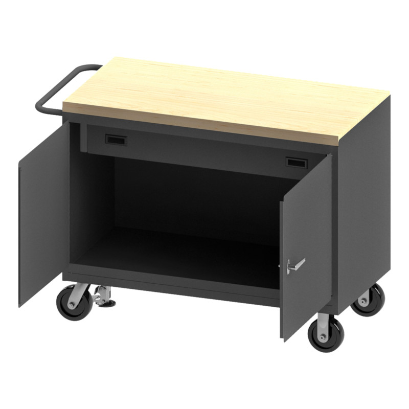 Durham Mobile Bench Cabinet with Floor Lock and Maple Top