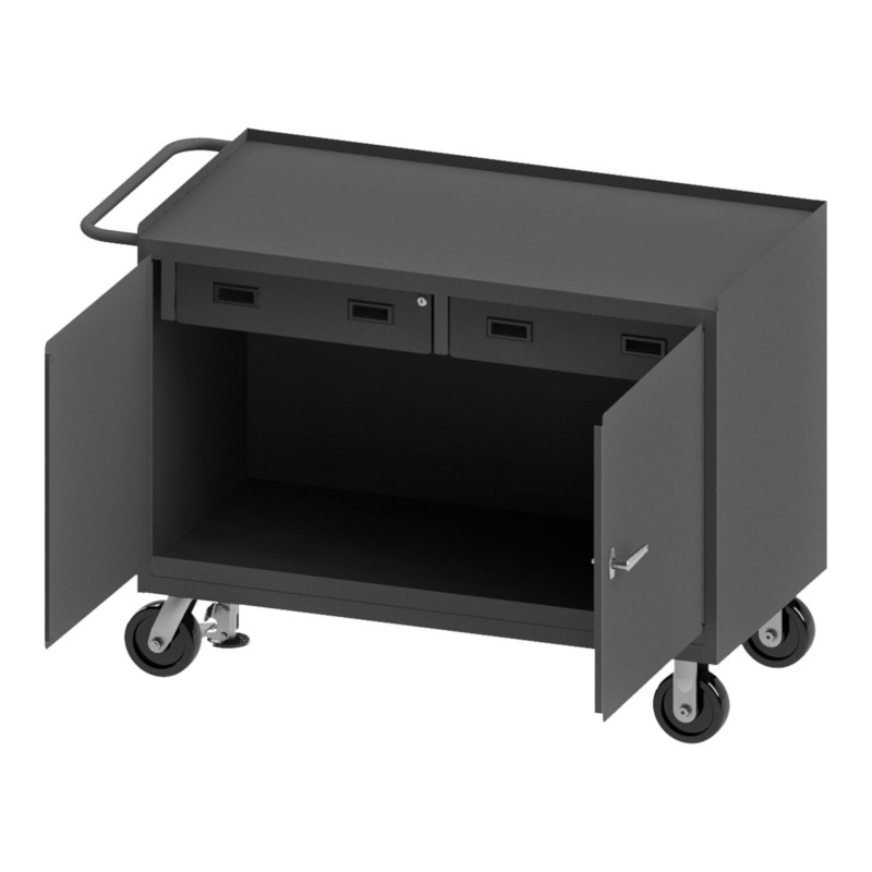 Durham Mobile Bench Cabinet with 2 Horizontal Drawers and Steel Top