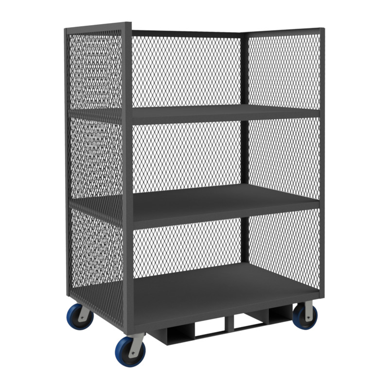 Durham 3 Sided Mesh Truck with 3 Shelves and Forklift Pockets