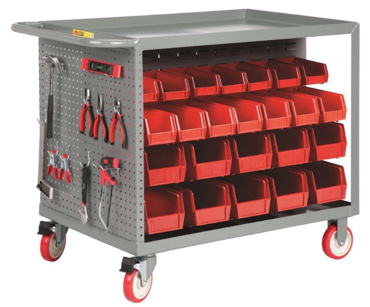 Bin Cart with Pegboard Tool Storage