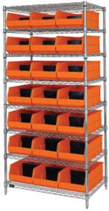WR8-485 Chrome Wire Shelving with Plastic Bin Storage