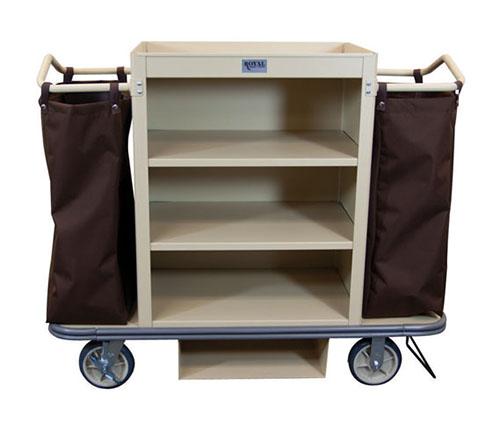 Deluxe Housekeeping Cart - 3 Shelf and 2 Bags Beige