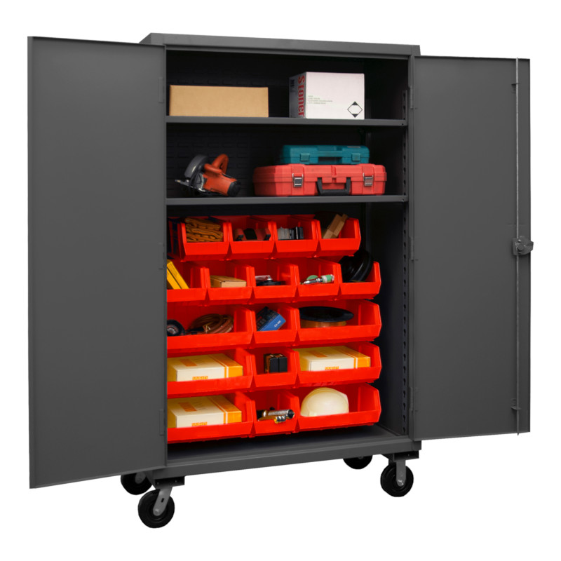 Durham 12 Gauge Mobile Cabinet with 2 Shelves and 18 Bins