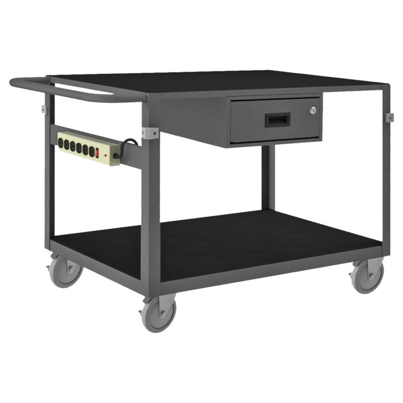 Durham Instrument Cart with 2 Shelves Power Strip and Polyurethane Casters