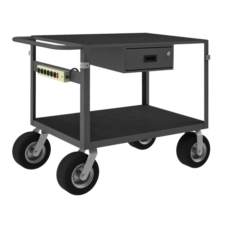 Durham Instrument Cart with 2 Shelves Power Strip and Semi-Pneumatic Casters