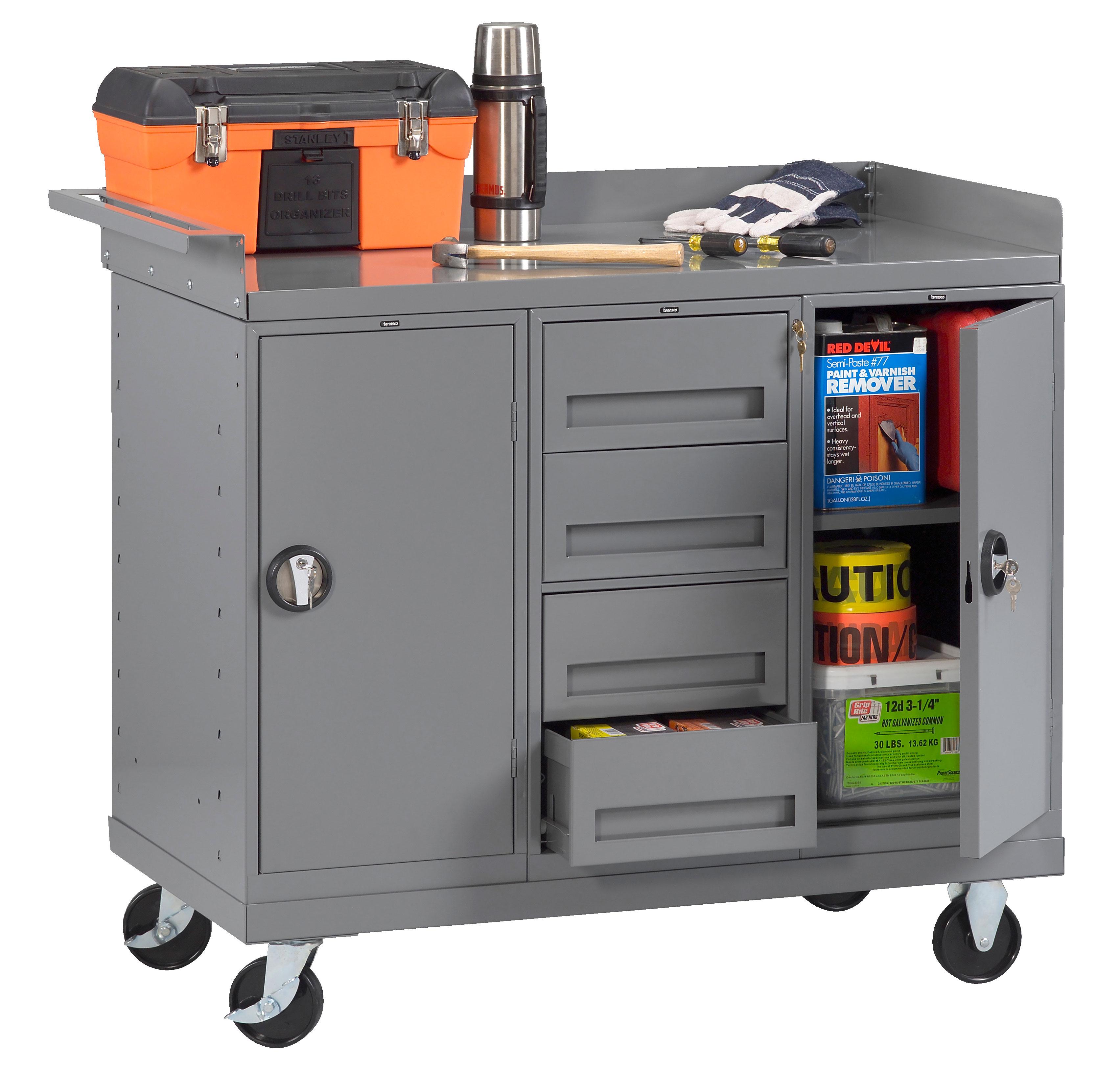 Tennsco MB-5-2545 Mobile Workbench with 2 Cabinets and 4 Drawers