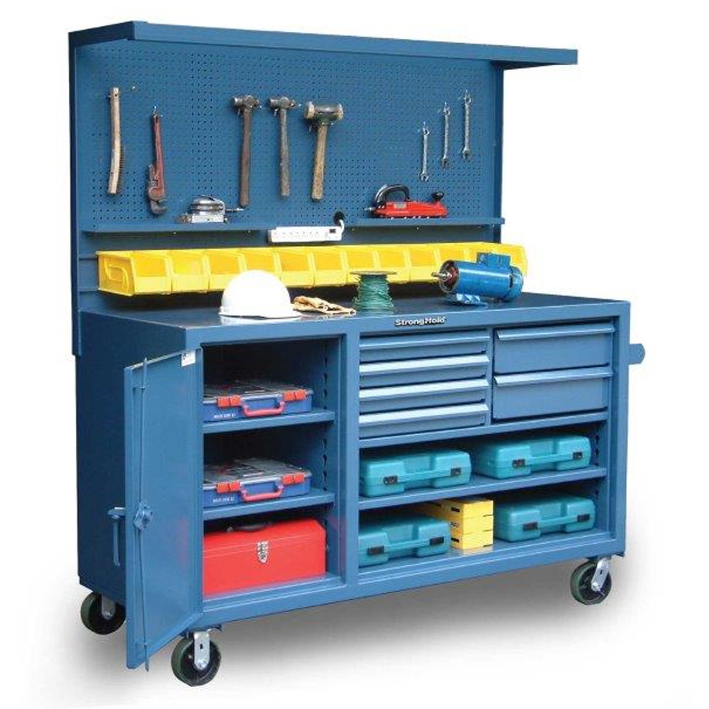 Mobile Workbench with Pegboard Bins and Drawers