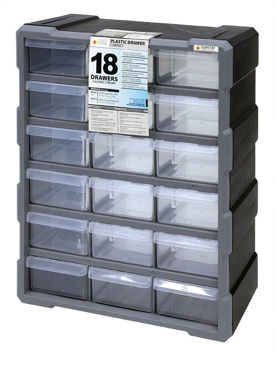 Quantum PDC-18BK Plastic Drawer Cabinets with 18 Drawers