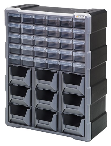 Quantum PDC-930BK Plastic Drawer Cabinets with 30 Drawers / 9 Bins