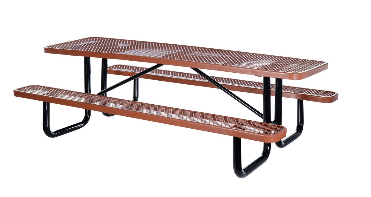 Vestil Rectangular Steel Mesh Picnic Table 96" Length Brown