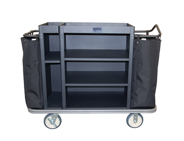 Split Cabinet Housekeeping Cart - 5 Shelf and 2 Bags Black