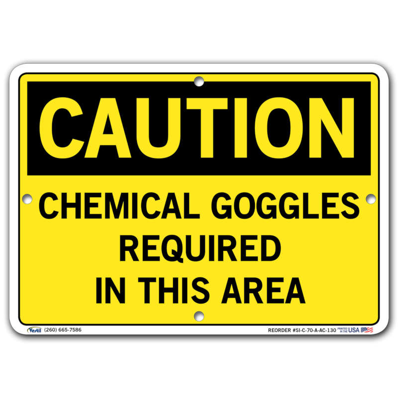 Vestil Caution Chemical Goggles Required