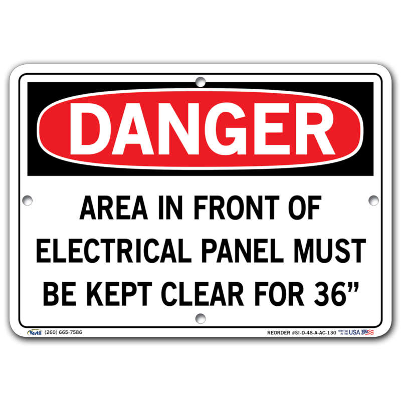 Vestil Danger Electrical Panel Kept Clear For 36"
