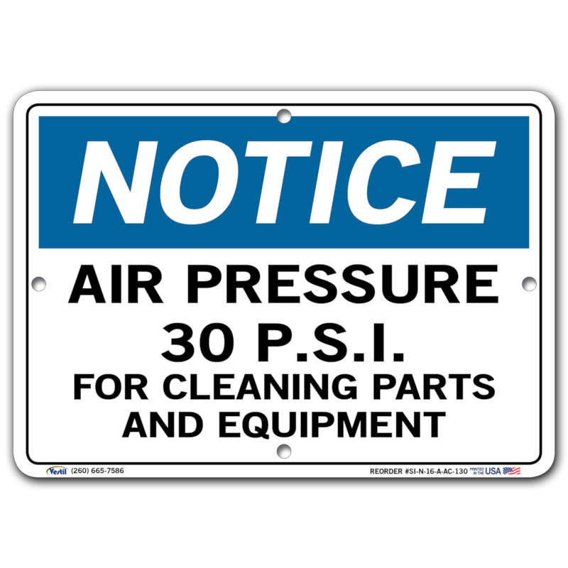 Vestil Notice Air Pressure 30 P.S.I.