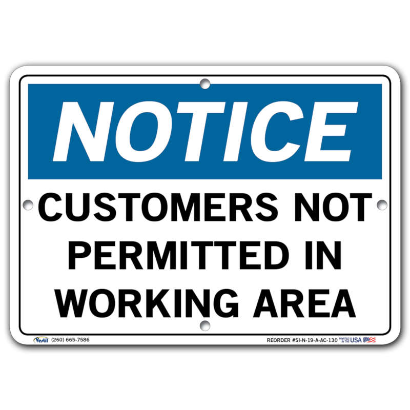 Vestil Notice Customers Not Permitted In Working Area
