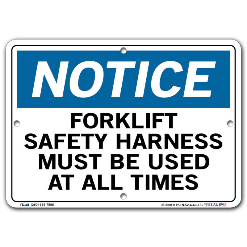 Vestil Notice Forklift Safety Harness Must Be Used At All Times
