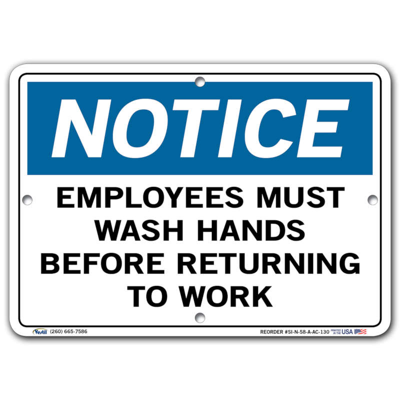 Vestil Notice Employees Must Wash Hands Before Returning to Work