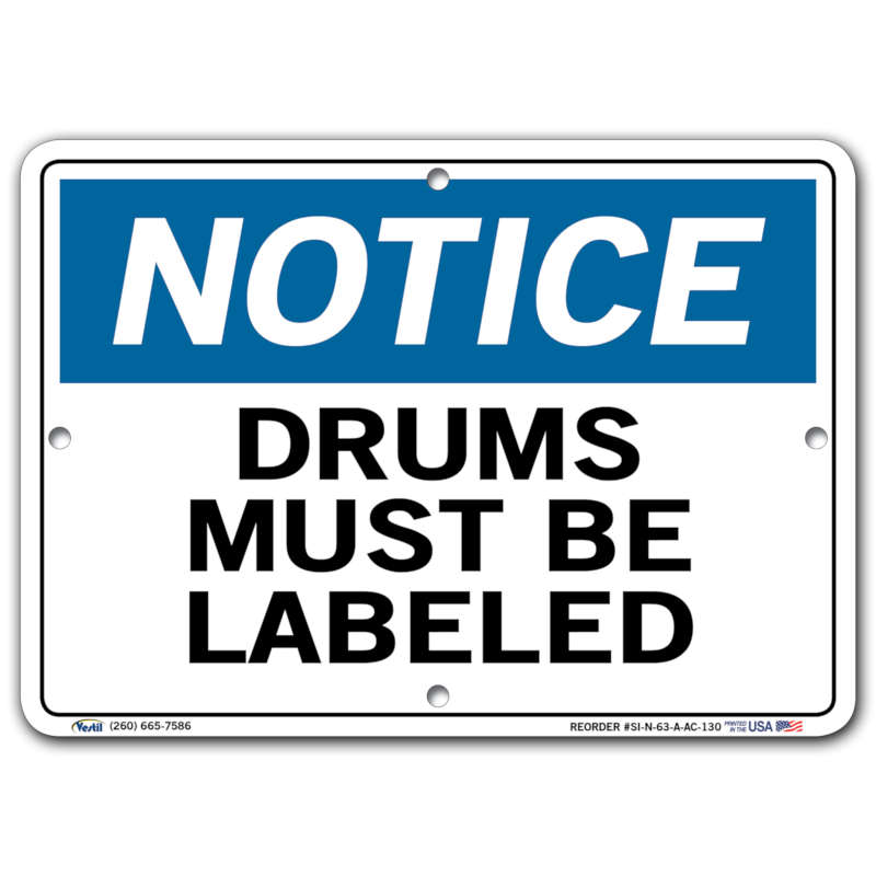 Vestil Notice Drums Must Be Labeled