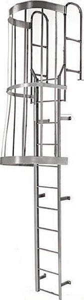 Cotterman Series F Fixed Steel Ladder with Walk Thru Handrails and Safety Cage Model No. F11WC