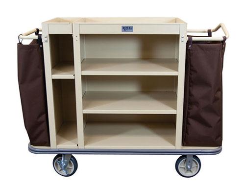 Split Cabinet Housekeeping Cart - 5 Shelf and 2 Bags Beige