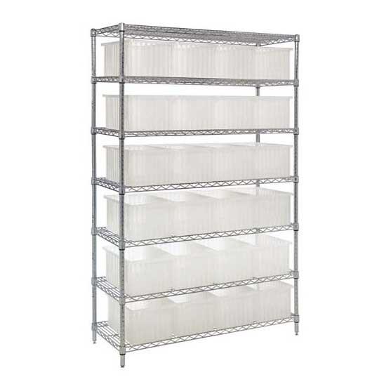 Chrome Wire Shelving System with Clear Dividable Grid Containers