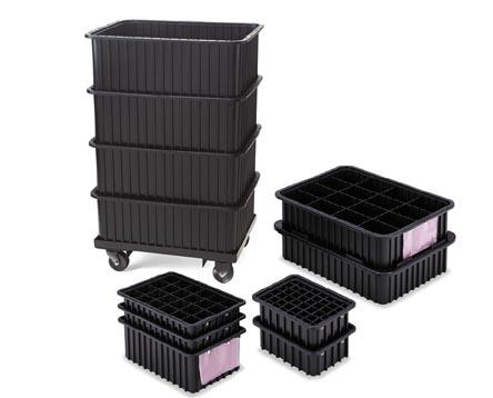 22.4 in x 17.4 in x 8 in Black; 4/CT Lewis 3000 ESD-Safe ESD Conductive Divider Totes Box 
