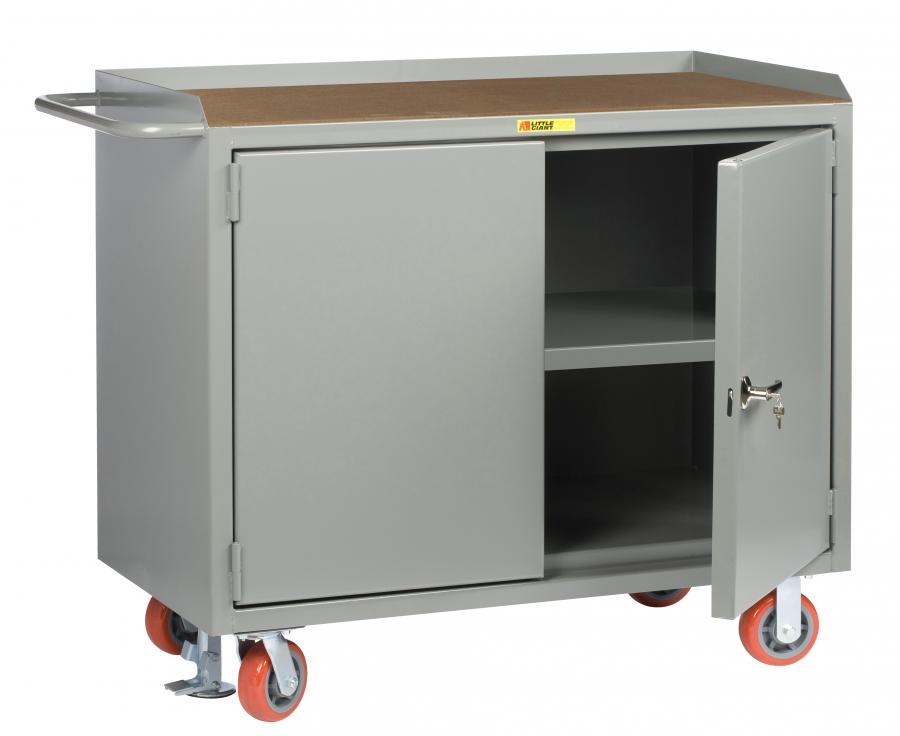 Little Giant Mobile Bench Cabinet with Locking Doors and Hardboard Top, Model MH3-2D-2448-FL