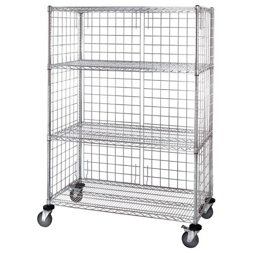 Quantum Chrome 3 Sided 4 Shelf Enclosure Cart with Panels