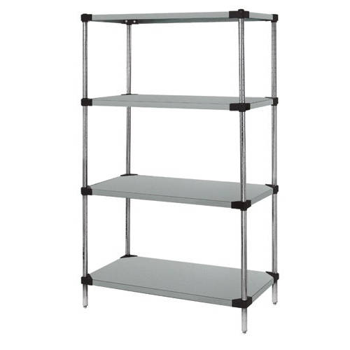 Quantum Stainless Steel Solid Shelving Starter Kits - 4 Shelves 63 Inch High
