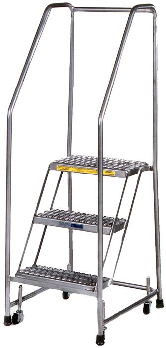 Ballymore Stainless Steel Rolling Ladder - Spring Loaded Caster Style With Serrated Grating Treads, Model SS320-G