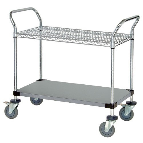 Quantum Wire and Solid Shelves Stainless Steel Mobile Utility Cart