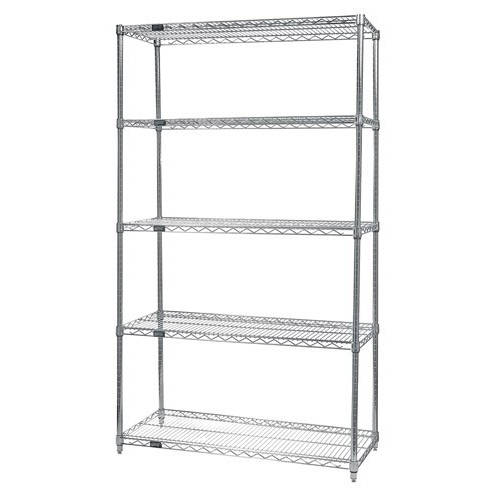 Quantum Genuine Wire Shelving Stainless Steel Starter Kit - 5 Shelves 63 Inch High